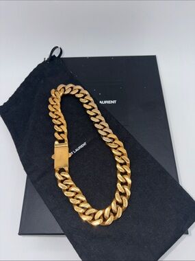 Saint Laurent YSL Dual Tone Cuban Link Chain Necklace w/ Box and Dusty